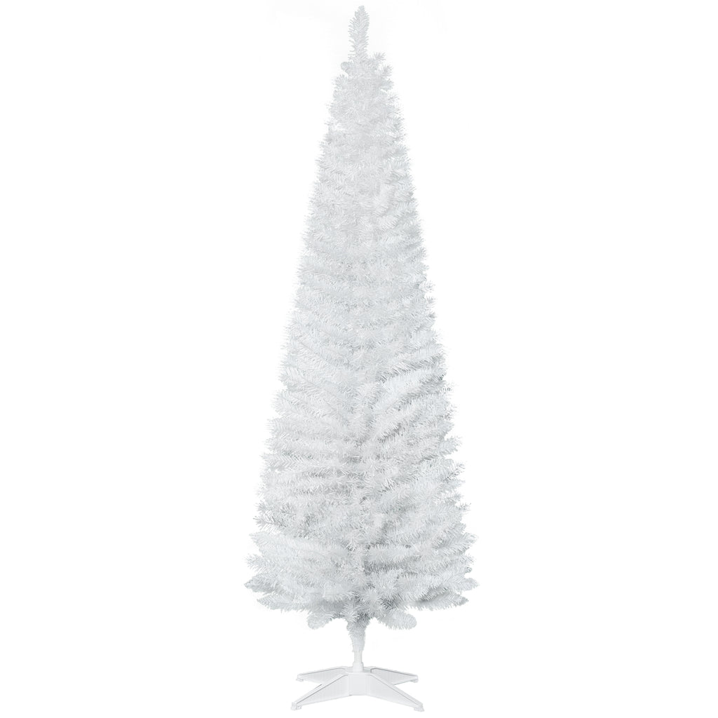 6ft White Christmas Tree, Slim Xmas Tree With Full Appearance, PVC 390 Branch Tips And Metal Stand, Artificial Christmas Tree, White