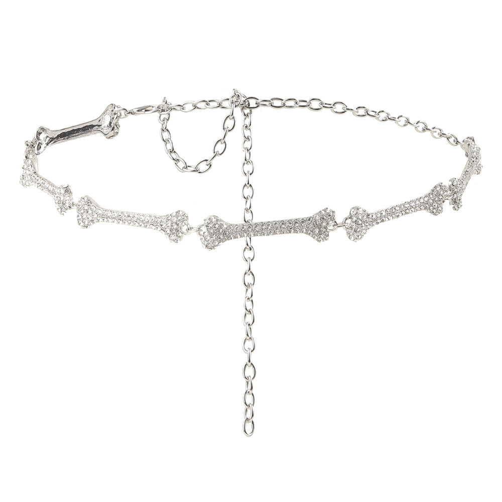 Metal Waist Chain Decorative Belt Dress Suit Chain Accessories Rhinestone Bone Shaped Belt