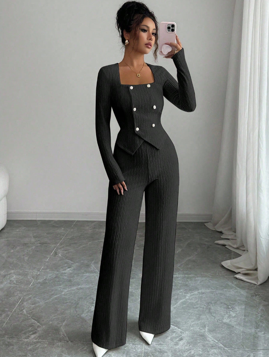 Stylish Versatile Solid-color Top And Cardigan With Matching Pants Set