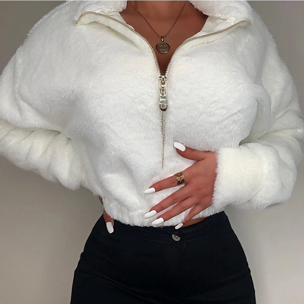 Women's Long Sleeve Soft Warm Stand Collar Zipper Sweater