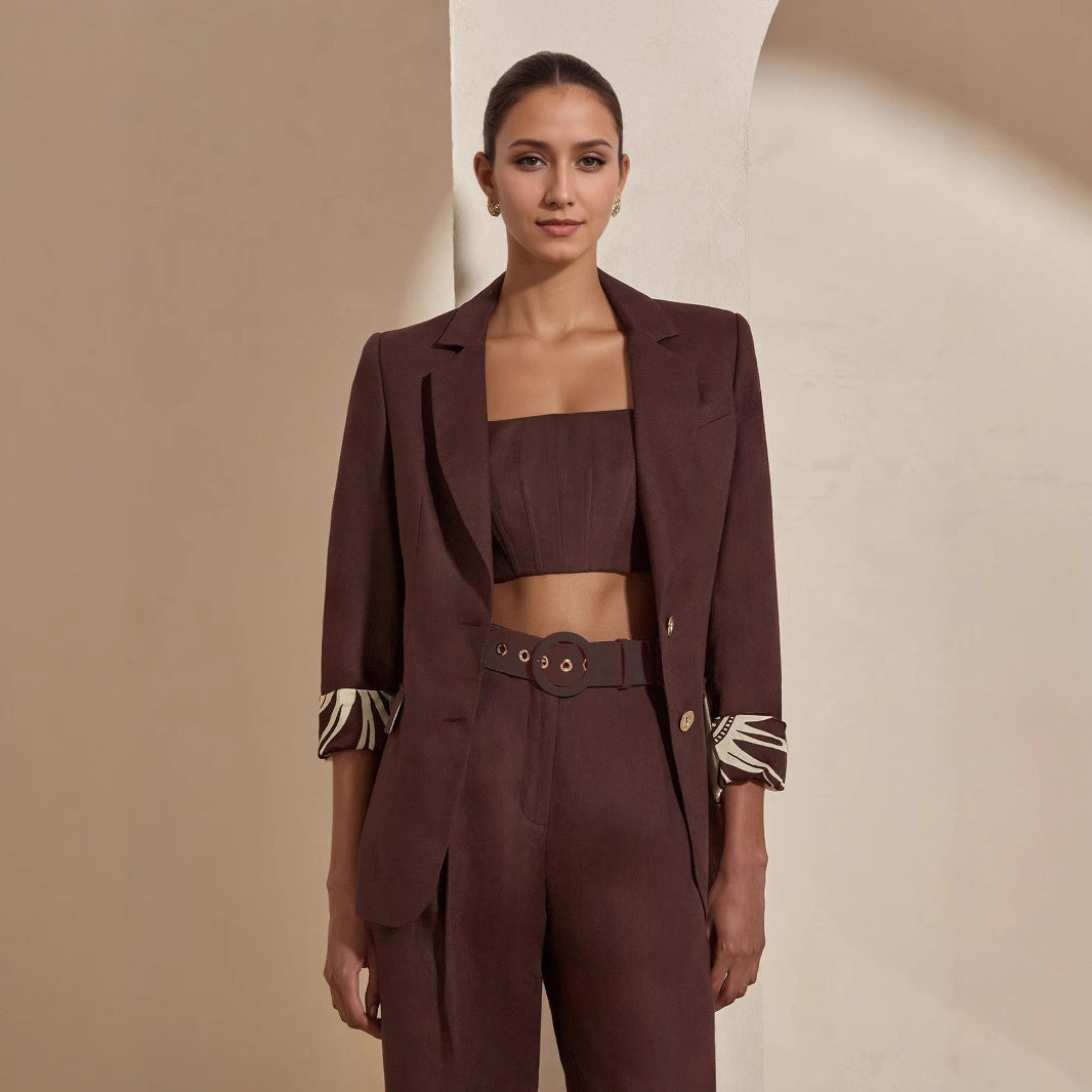 Fashionable Dark Brown Slim-fit Women's Business Suit Two-piece Suit