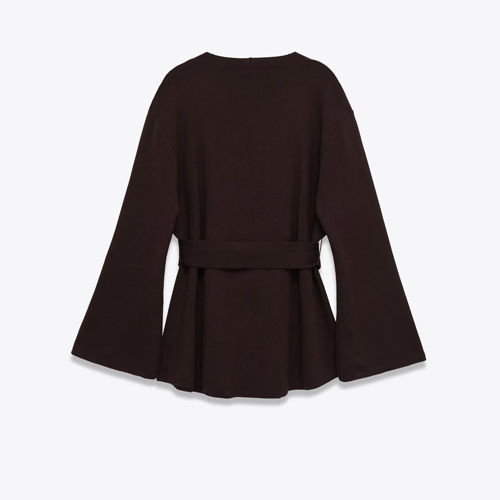 European And American Style Fashion Simple And Versatile Belt Knit Jacket