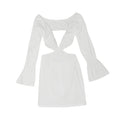 V-neck Back Puff Sleeve Short Skirt Temperament Long Sleeve Dress