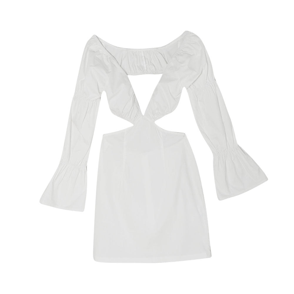 V-neck Back Puff Sleeve Short Skirt Temperament Long Sleeve Dress