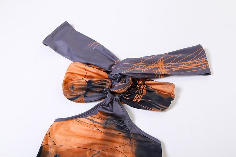 Women's Sexy Hanging Neck Open Back Printed Dress