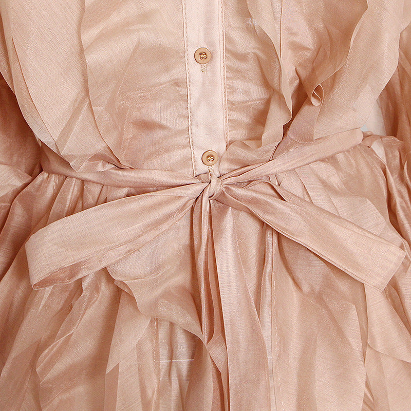 Irregular Stitching Lapel Single Breasted Lace-up Solid Color Loose Casual Shirt