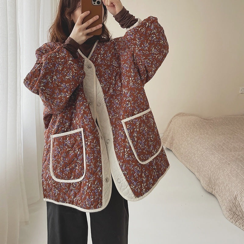 New Lightweight Vintage Gourd Pattern Floral Cotton-padded Jacket French Court