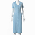 Casual Short-sleeved Pure Color Temperament Single-breasted Slim Dress