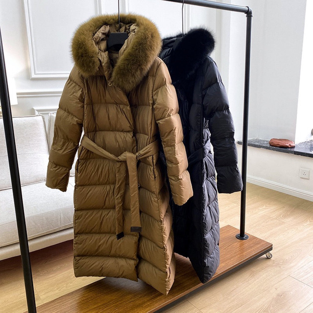 Korean Version Waist Trimming Below The Knees Fox Fur Collar Temperament Coat