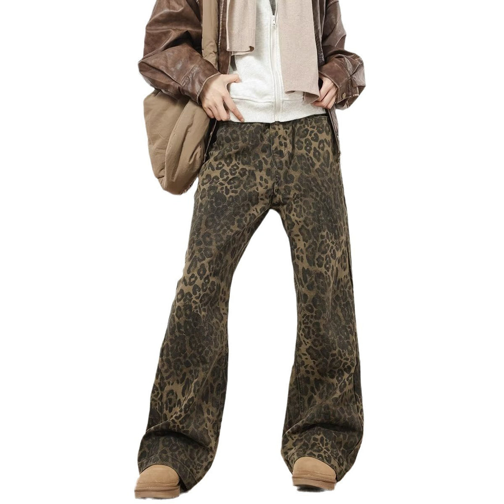 Vintage Leopard Print Jeans All-match Men