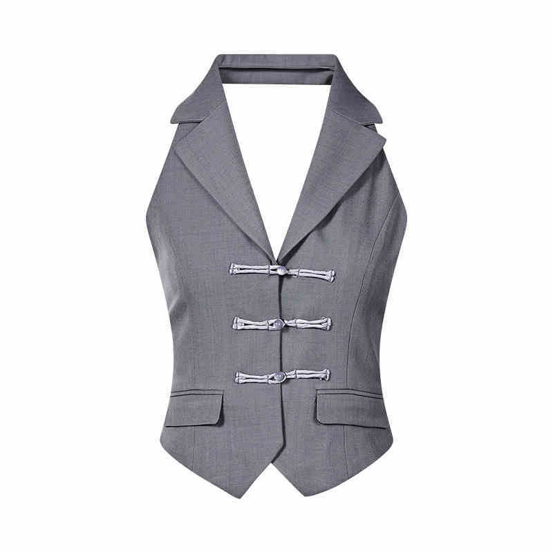 Chinese Style Traditional Halter Spaghetti Straps Vest Slit Skirt Suit