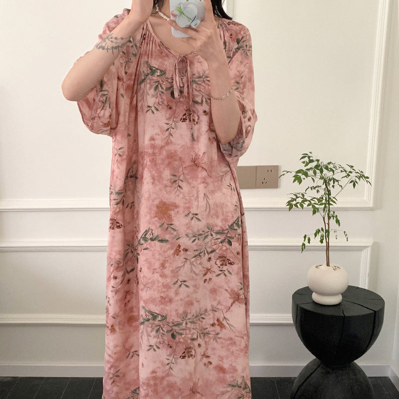 Women's Printed Cotton Nightdress Striped Plus Size Pajamas