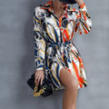 Mid-length Lapel Single-breasted Lace-up Printed Color Matching Lining