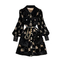 Single Breasted Lapel Gold Velvet Dress
