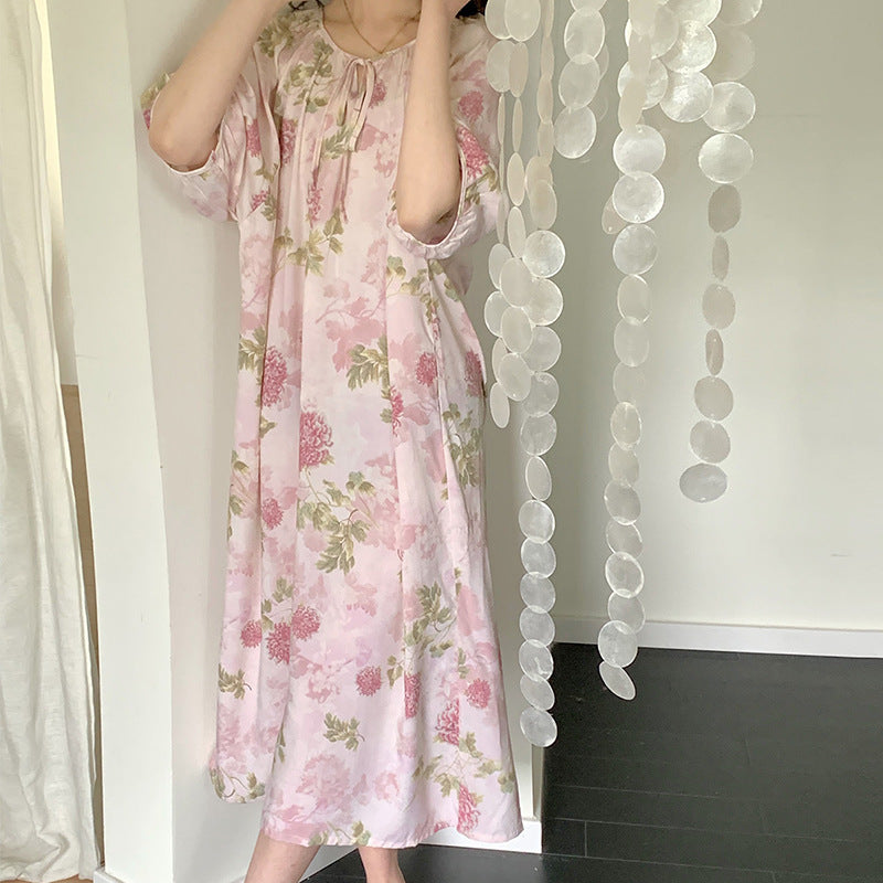 Women's Printed Cotton Nightdress Striped Plus Size Pajamas