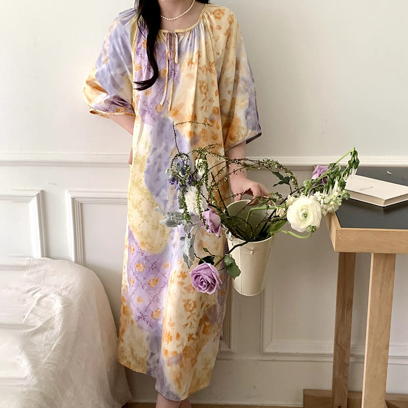 Women's Printed Cotton Nightdress Striped Plus Size Pajamas