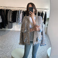 Women's Knitted Fringed Fringe Melange Sweater Coat