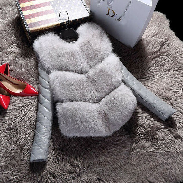 Korean Casual PU Leather Removable Sleeve Warm Coat