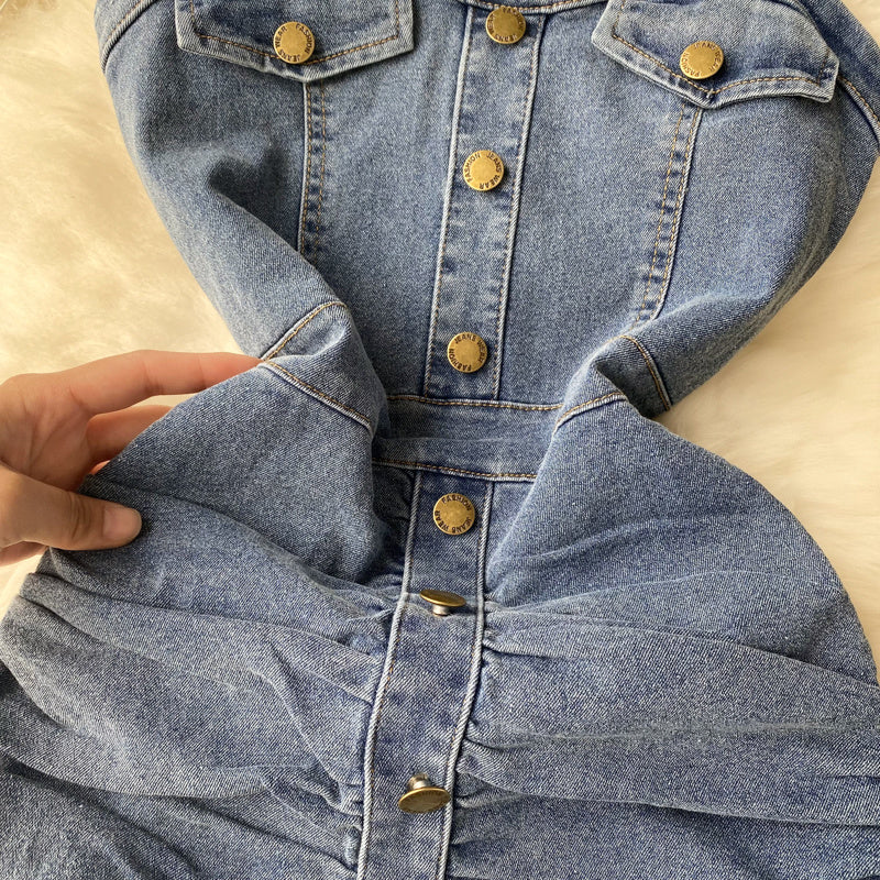 Women's Design Sense Denim Suspender Dress