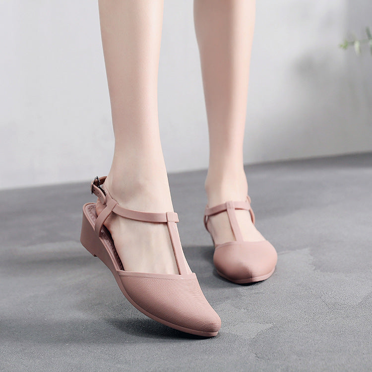 Women's Plastic Flat Mid-heel Wedge Pointed Sandals