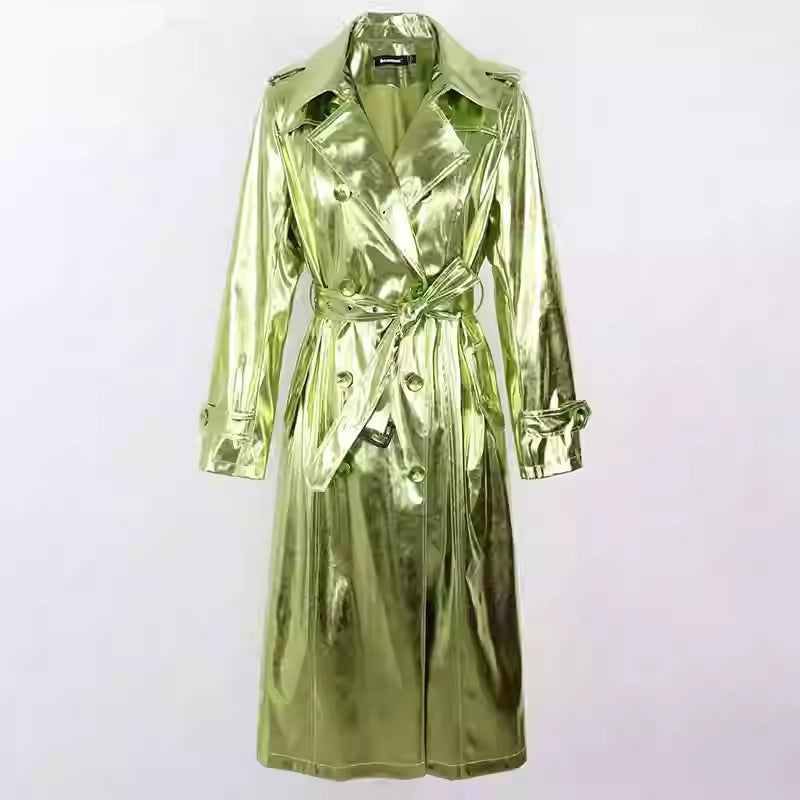 Bright Patent Leather Windbreaker Long Style