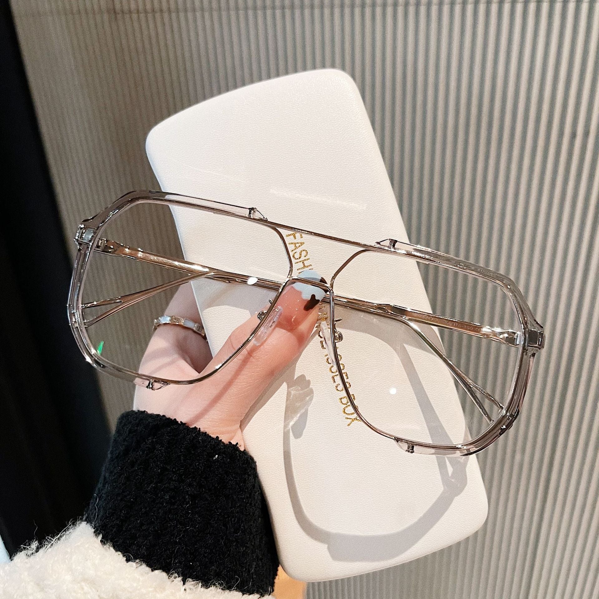 Fashion Double Beam Integrated Sunglasses Large Frame Decoration Plain Glasses Ins