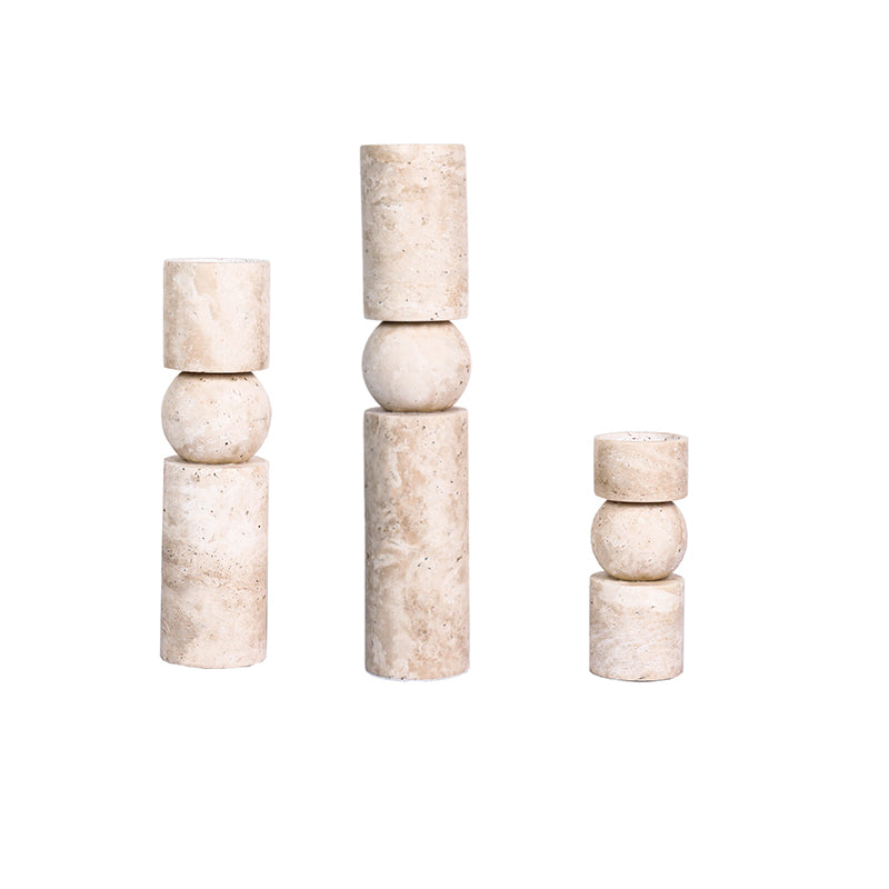 Nordic Simple Beige Cave Stone Candlestick Ornaments