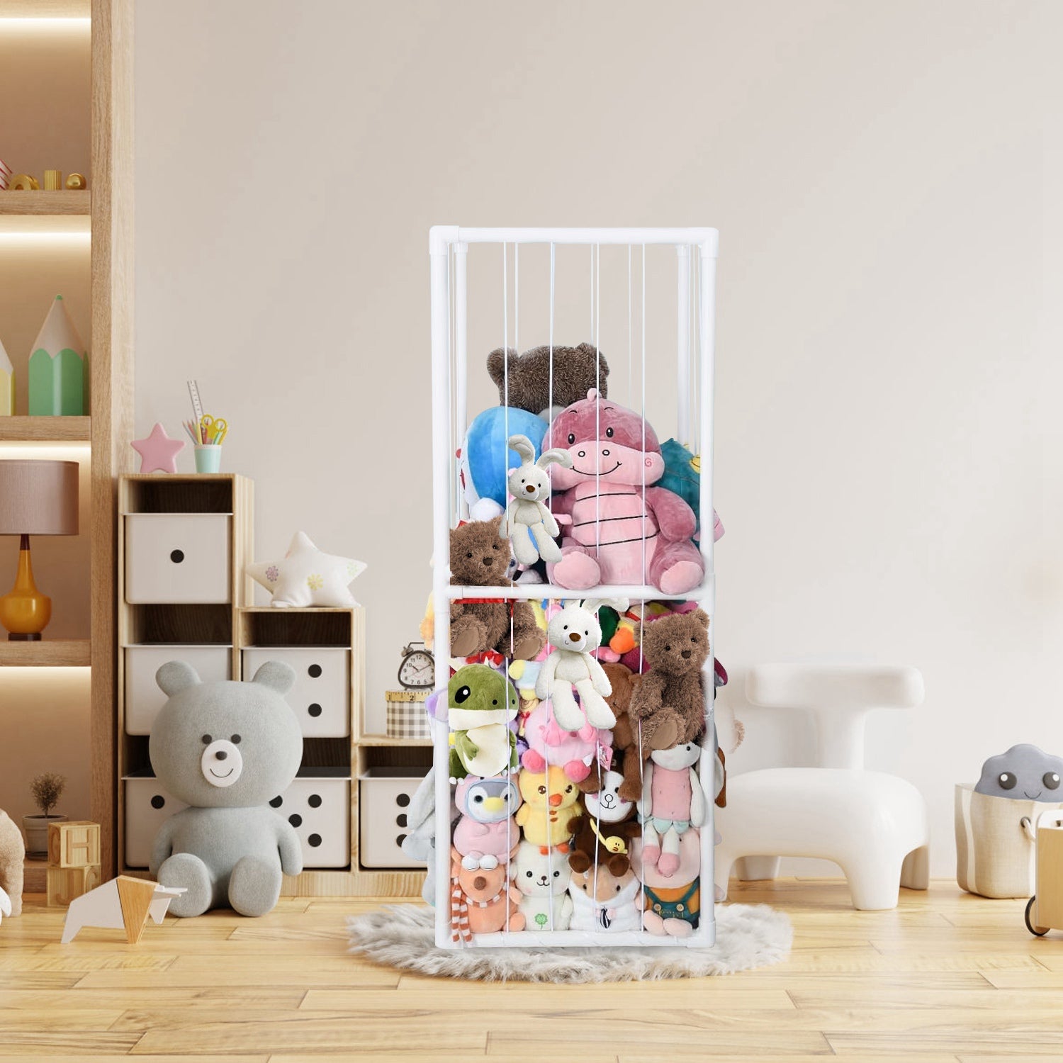 1Pc Stuffed Animal Storage PVC Plush Organizer Shelf Plush Stuffed Animal Holder Standing Kids Toy Storage Cage With Elastic Band For Nursery Play Room Bedroom