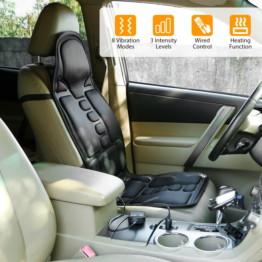 Back Massager Cushion Electric Massage Car Seat Cushion Chair Pad W Heating Function 8 Vibration Modes 3 Intensity Levels