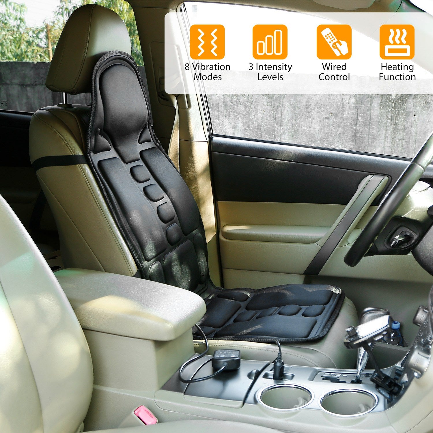 Back Massager Cushion Electric Massage Car Seat Cushion Chair Pad W Heating Function 8 Vibration Modes 3 Intensity Levels