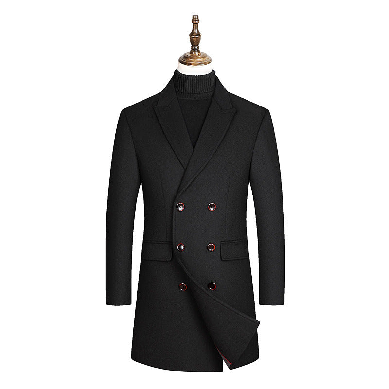 Men's Wool Mid-length Double-breasted Jacket