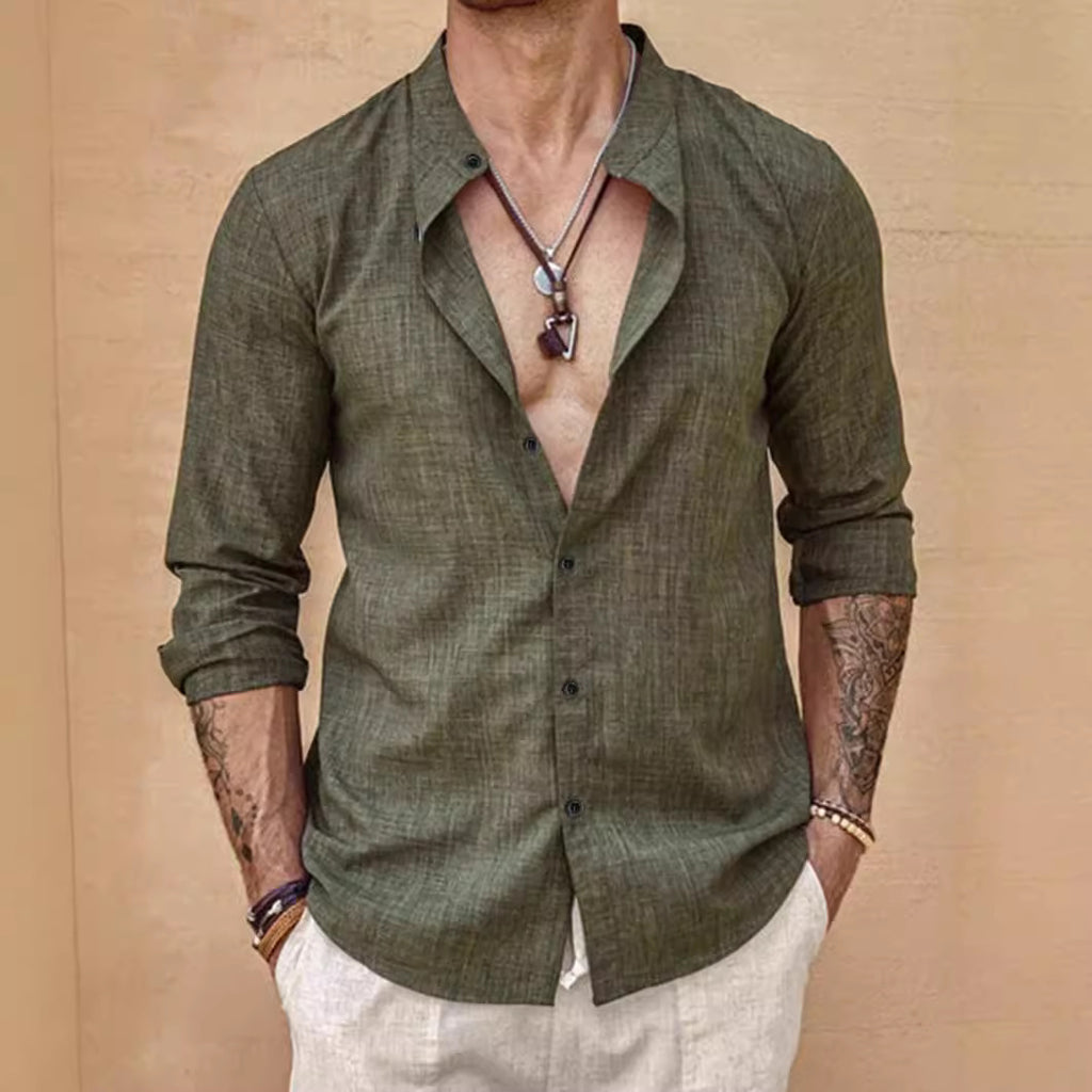 Stand Collar Long Sleeve Men's Cardigan Shirt Men's Top