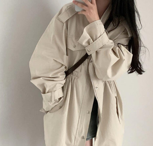 Chic Autumn Idle Style Mid-length Loose Single-breasted Lapel Overall Trench Coat