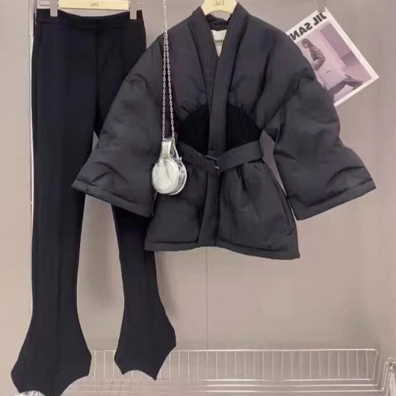 Black Cotton-padded Coat For Women Thickened