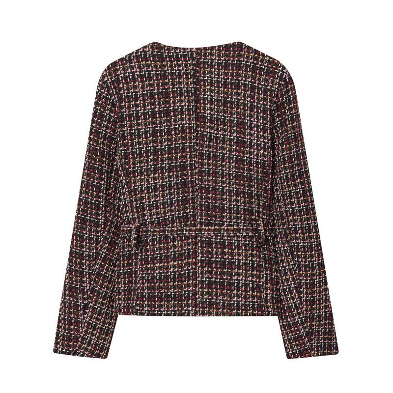 Elegant Classic Style Round Neck Long Sleeve Short Coat