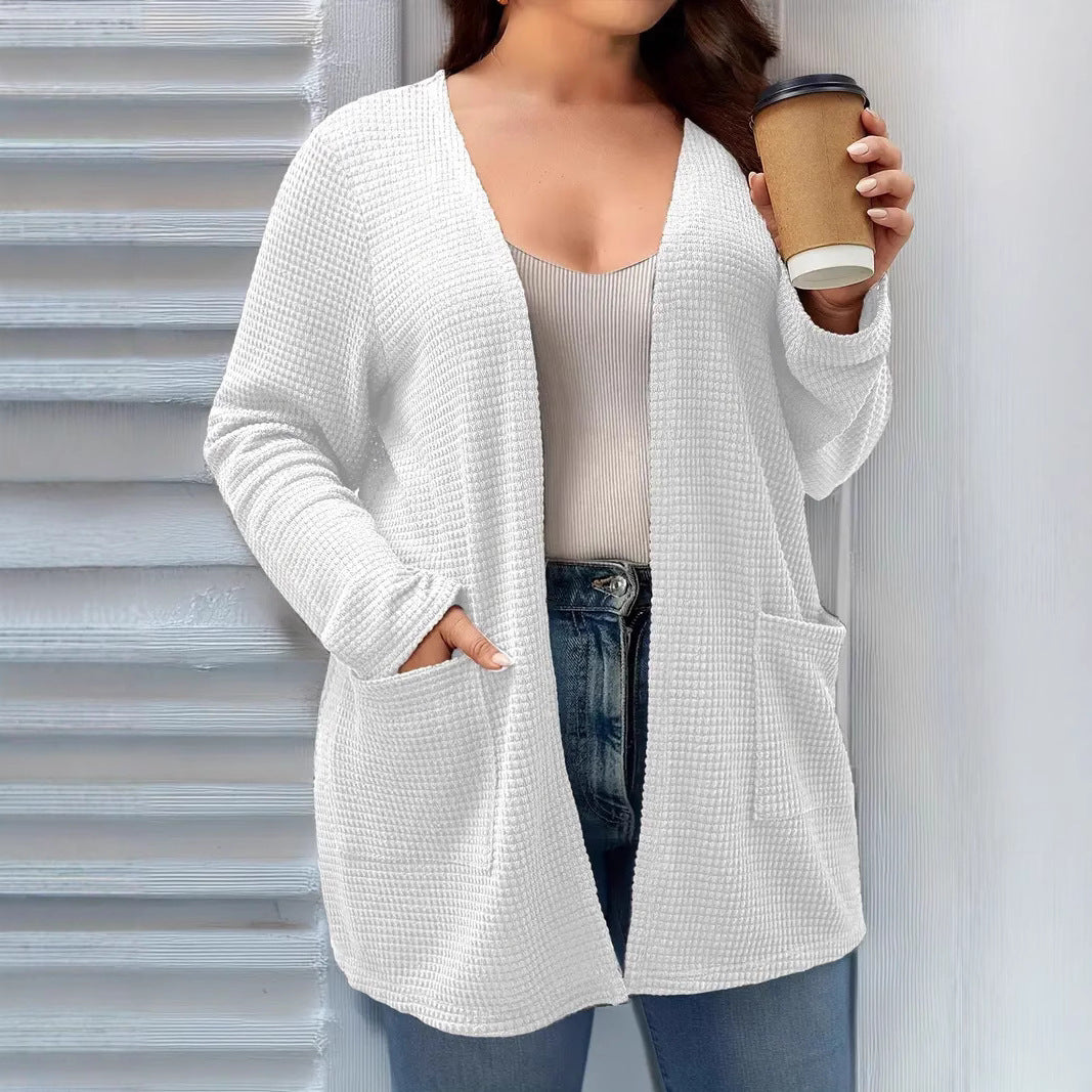 Autumn And Winter New Long Sleeve Pocket Casual Solid Color Cardigan Jacket