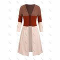 Womens Plus-Size Fashionable Casual Contrasting Color Long-Sleeve Cardigan Long Coat