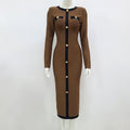 Sexy Tight Vintage Long Sleeve Bandage Dress Button Stretch