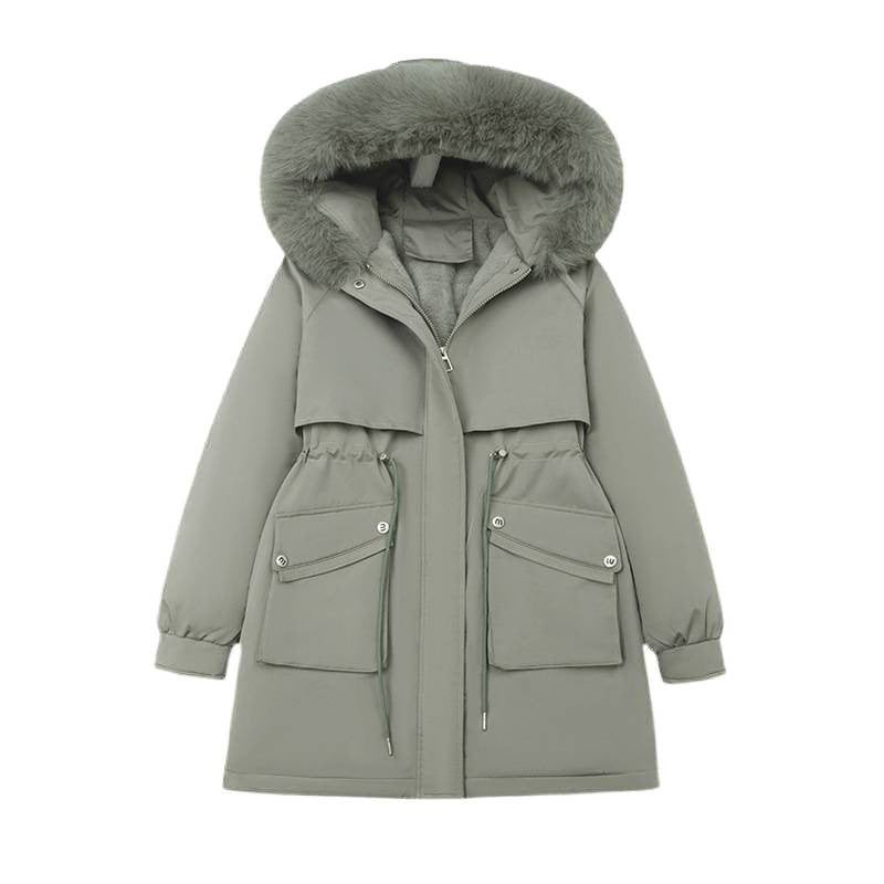 Women's Winter Fur-Lined Hooded Parka Coat Mid Length Down