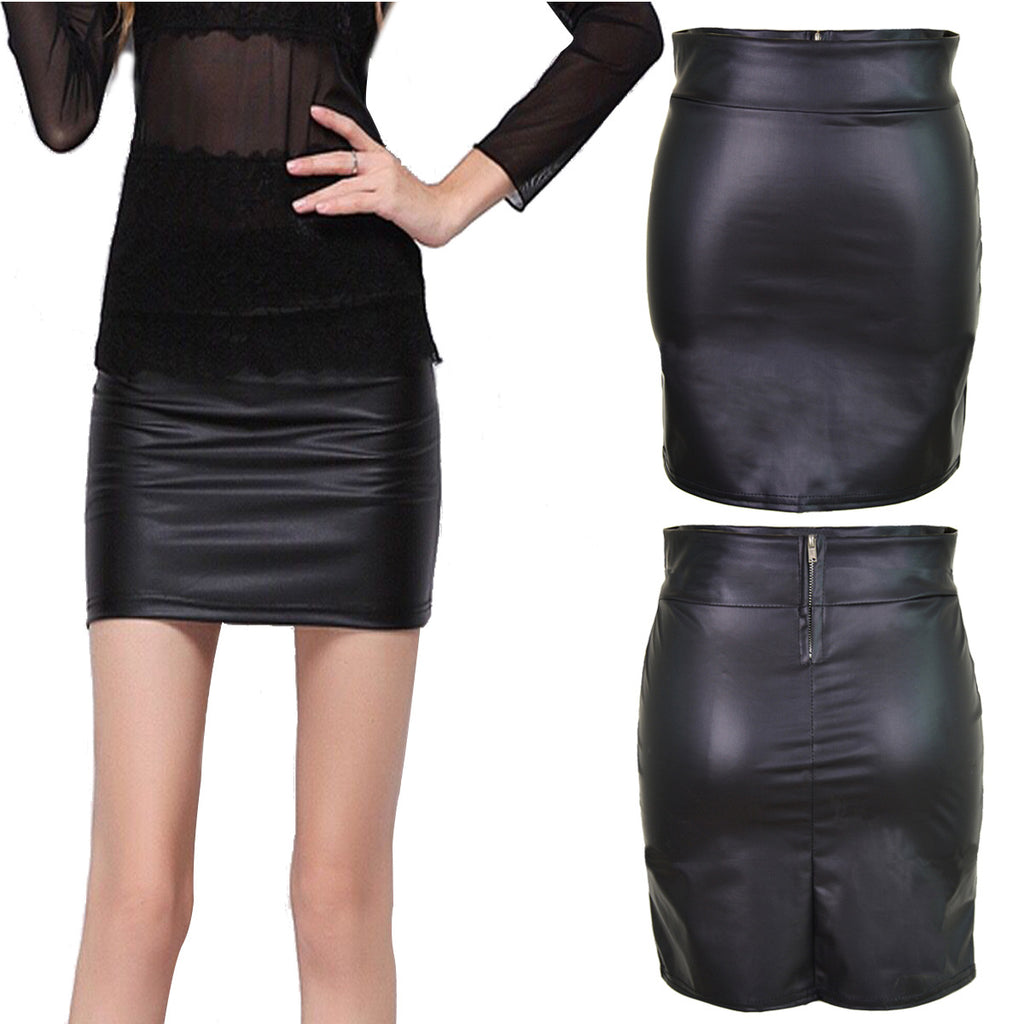 Plus Size Women's High Waist Bag Hip Bust Faux Leather Skirt