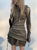 Hooded Fried Open-Back Side Drawstring Dress