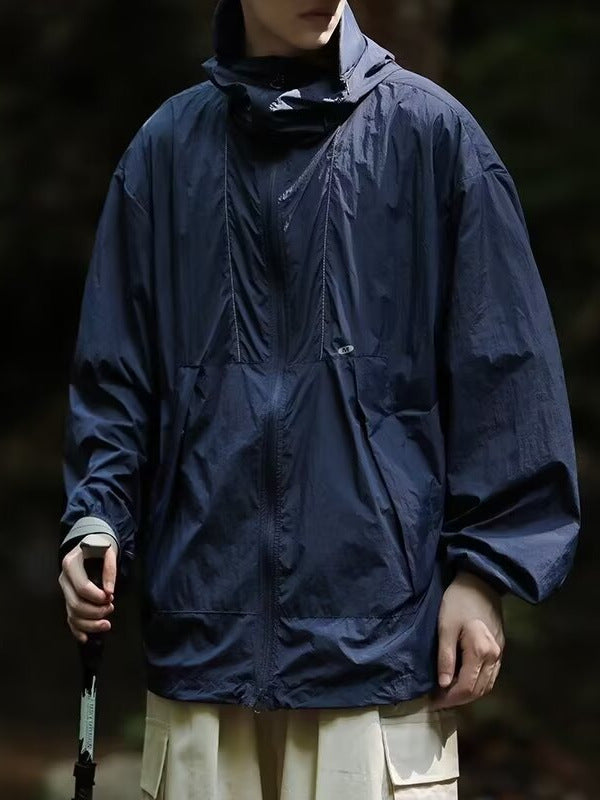 Gray Hooded Sun-proof Top Outdoor Ice Silk Three-in-one Outdoor Jacket Coat