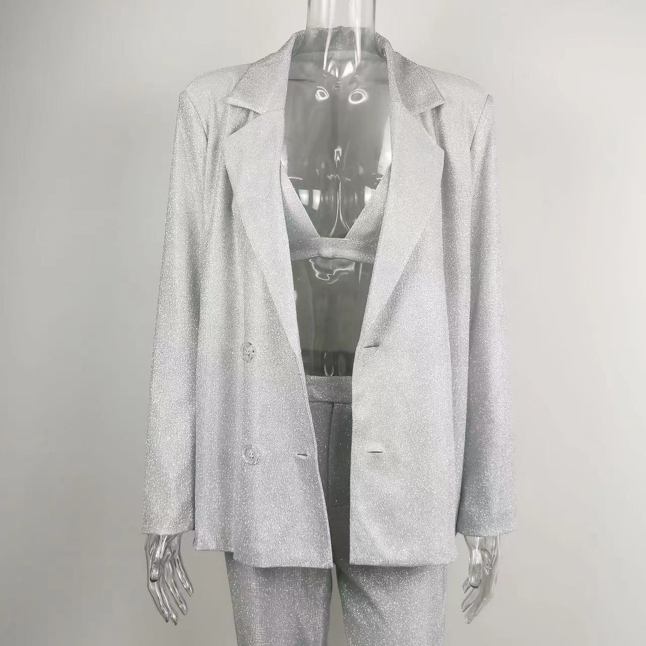 Glitter Suit Jacket Underwear Straight Leg Pants Suit