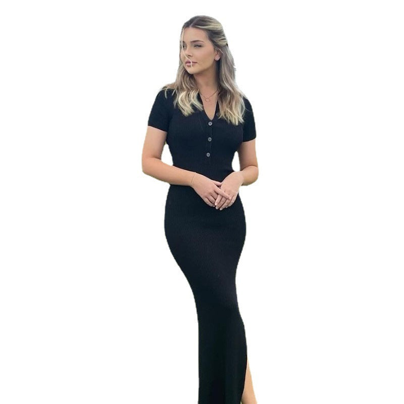 Women's Lapel Single Breasted Split Sheath Dress