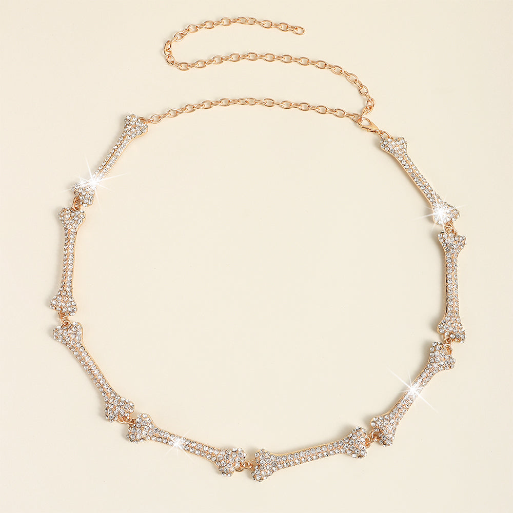 Metal Waist Chain Decorative Belt Dress Suit Chain Accessories Rhinestone Bone Shaped Belt