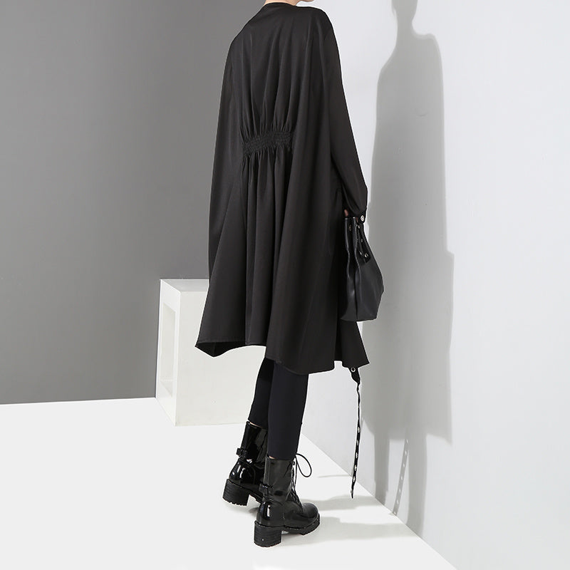 Black Long Sleeve Trench Coat Waisted Women's Jacket