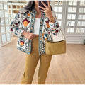 Round Neck Print Long Sleeves Jacket Coat