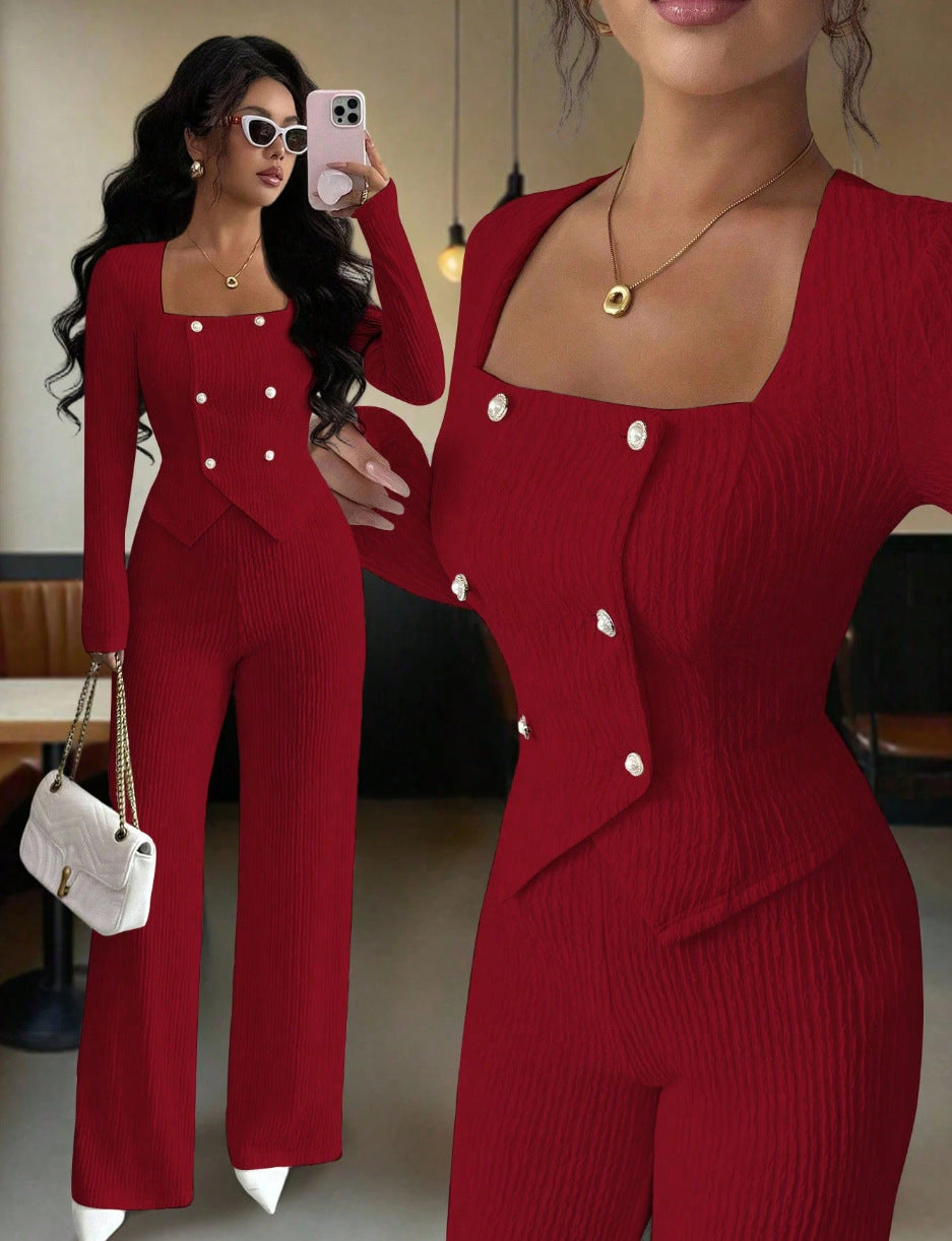 Stylish Versatile Solid-color Top And Cardigan With Matching Pants Set