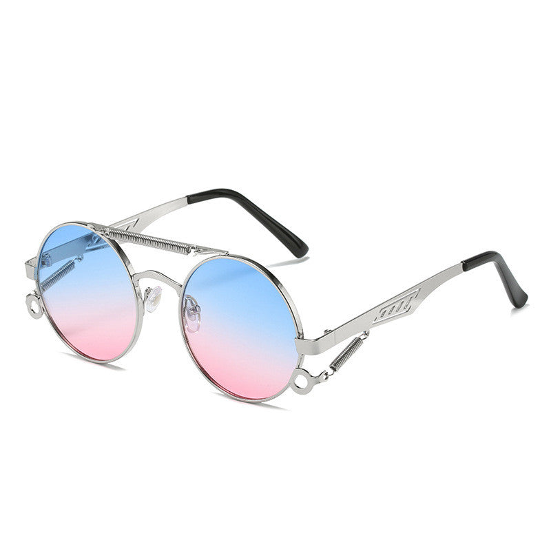 Men's And Women's Fashion Retro Spring-legged Double-beam Metal Glasses