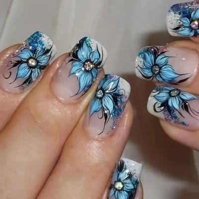 24 Pieces Nail Art High Fashion Simple Rhinestone Butterfly Flower Cow Wear Nail